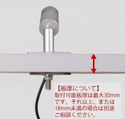 取付可能板厚は最大30mmです。それ以上、または18mm未満の場合は別途ご相談ください。